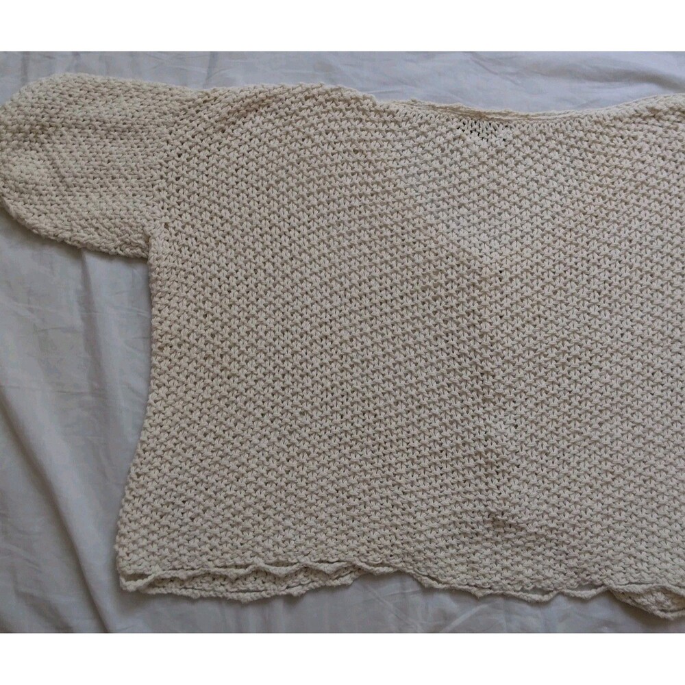 Vintage Rico Cropped Sweater Beige Button Up Short Sleeve Chunky Boho Peasant - Picture 7 of 11